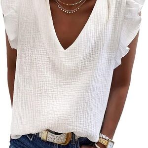 NWOT Dokotoo vneck ruffle vneck shirt